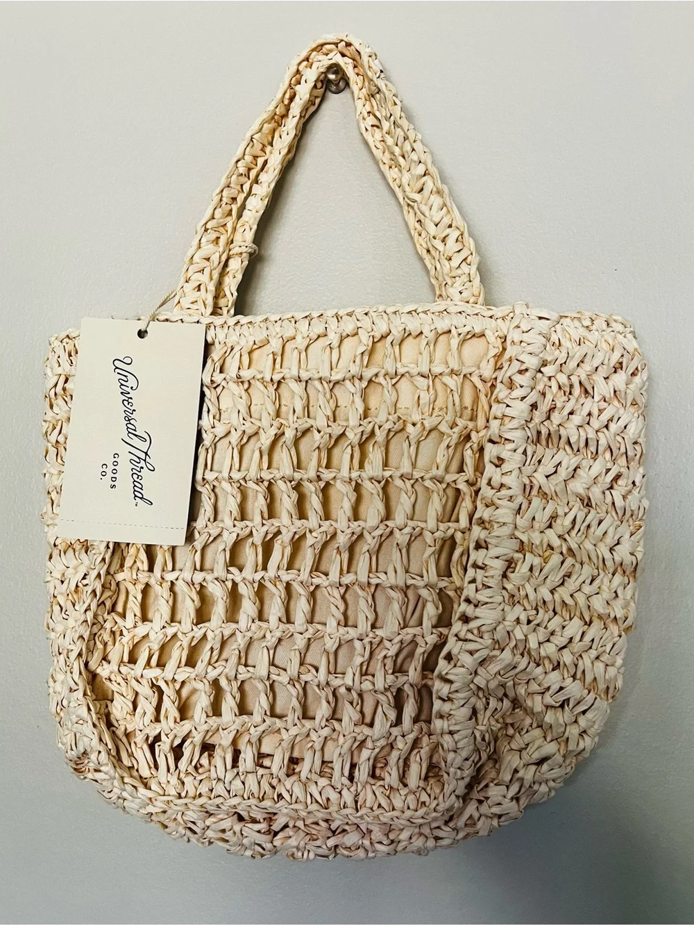 Universal Thread Cream Crochet Tote Bag with Black 